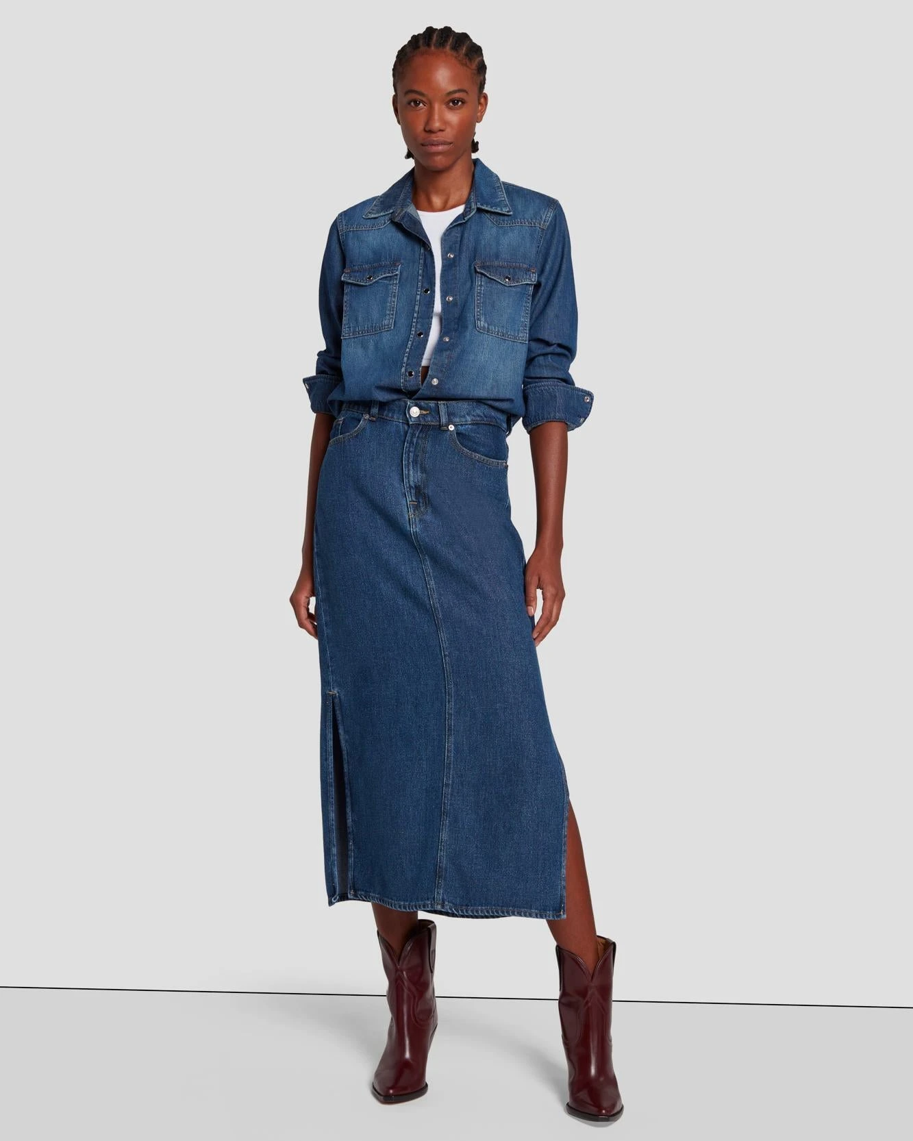 7 For All Mankind Denim Midi Skirt In Bluenote 3 7 For All Mankind Denim Midi Skirt In Bluenote