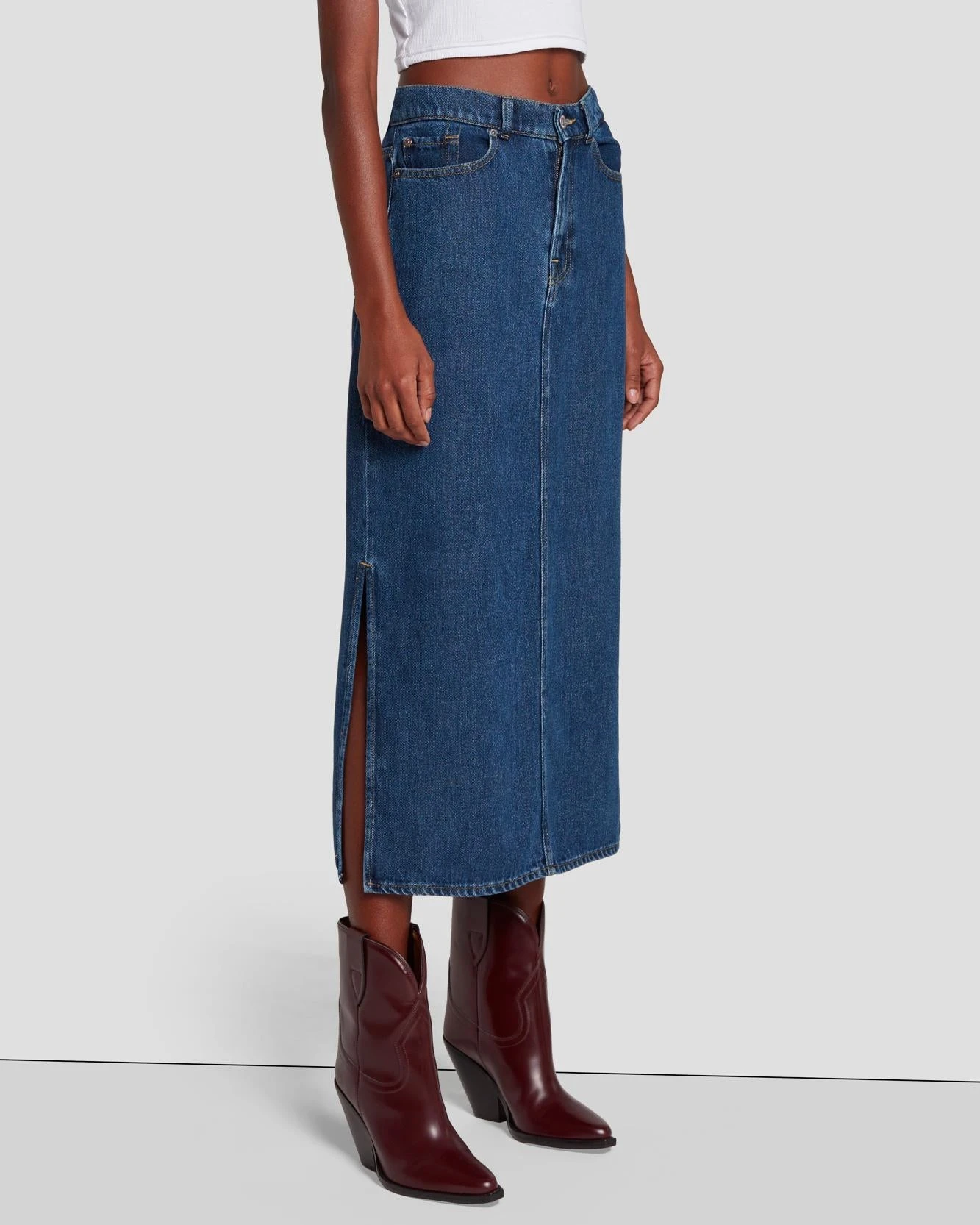 7 For All Mankind Denim Midi Skirt In Bluenote 4 7 For All Mankind Denim Midi Skirt In Bluenote - Image 2