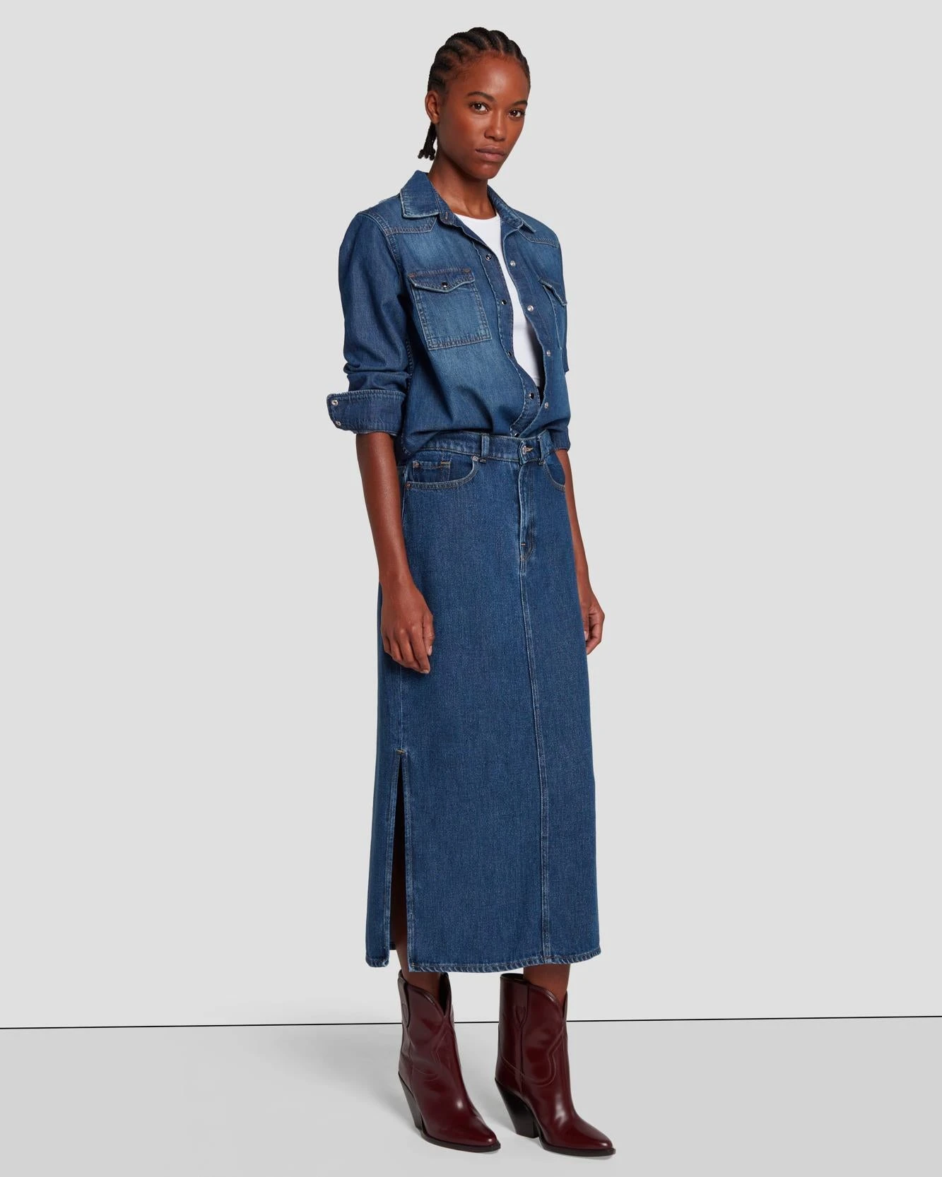 7 For All Mankind Denim Midi Skirt In Bluenote 7 7 For All Mankind Denim Midi Skirt In Bluenote - Image 5