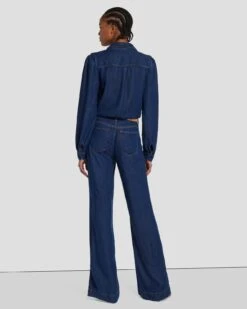 7 For All Mankind Denim Lustre Long Sleeve Jumpsuit In Poppy -7 For All Mankind Shop 7U837C86 PPY 4