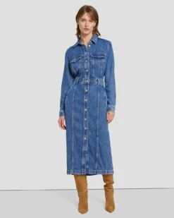 7 For All Mankind Denim Lustre Luxe Dress In Daylily