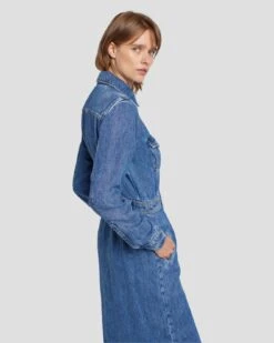 7 For All Mankind Denim Lustre Luxe Dress In Daylily -7 For All Mankind Shop 7U864C86 DLY 5