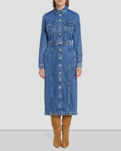 7 For All Mankind Denim Lustre Luxe Dress In Daylily -7 For All Mankind Shop 7U864C86 DLY 6
