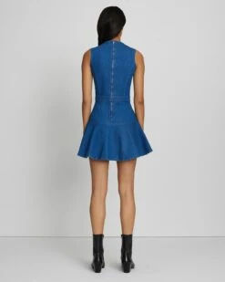 7 For All Mankind Denim Flounce Mini Dress In Aquamarine -7 For All Mankind Shop 7U888967 AQM 4