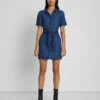 7 For All Mankind Denim Lustre Belted Shirtdress In Dark Indigo -7 For All Mankind Shop 7U890561 DRI 1