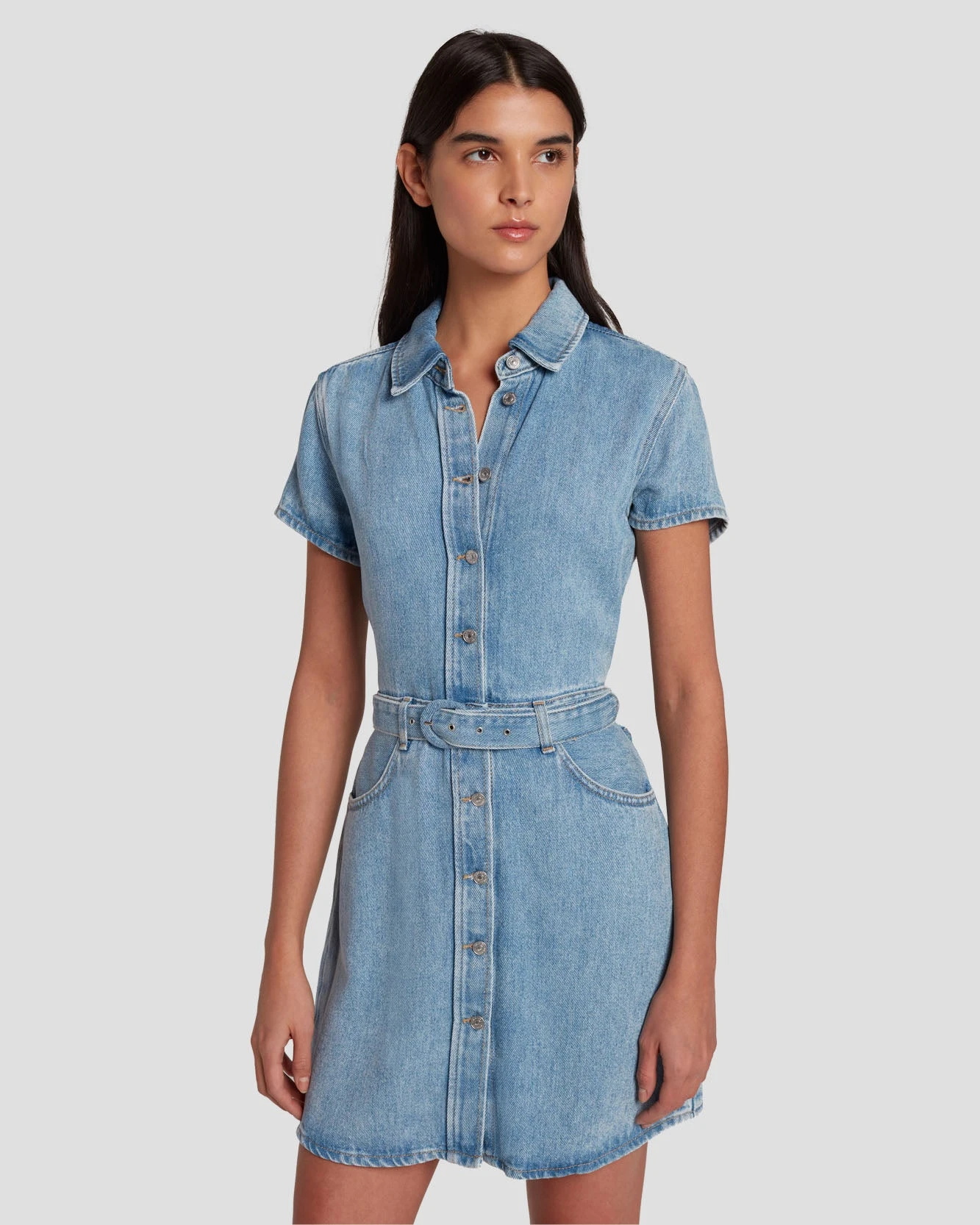 7 For All Mankind Denim Lustre Shirt Dress In Volcan Blue 4 7 For All Mankind Denim Lustre Shirt Dress In Volcan Blue - Image 2