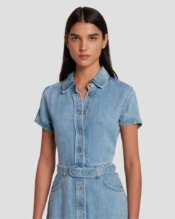 7 For All Mankind Denim Lustre Shirt Dress In Volcan Blue 10 7 For All Mankind Denim Lustre Shirt Dress In Volcan Blue -7 For All Mankind Shop 7U895C86 VCB 3