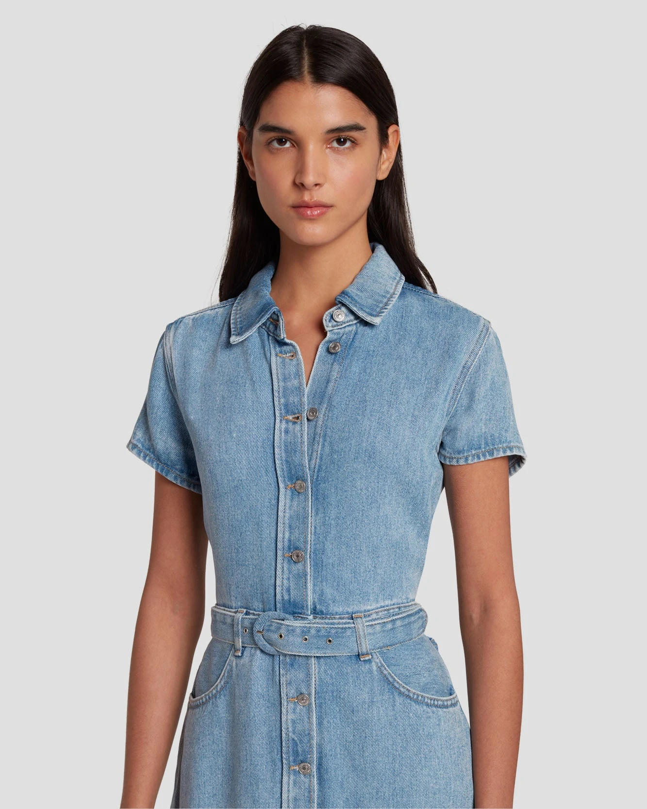 7 For All Mankind Denim Lustre Shirt Dress In Volcan Blue 5 7 For All Mankind Denim Lustre Shirt Dress In Volcan Blue - Image 3