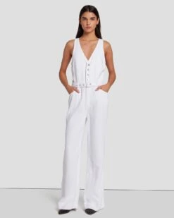 7 For All Mankind Denim Lustre Tailored Wide Leg Jumpsuit In Brilliant White
