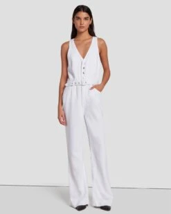 7 For All Mankind Denim Lustre Tailored Wide Leg Jumpsuit In Brilliant White -7 For All Mankind Shop 7U896786 BW0 3