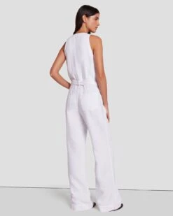 7 For All Mankind Denim Lustre Tailored Wide Leg Jumpsuit In Brilliant White -7 For All Mankind Shop 7U896786 BW0 4