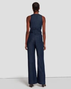 7 For All Mankind Denim Lustre Tailored Wide Leg Jumpsuit In Dark Rinse -7 For All Mankind Shop 7U896C86 DR3 4