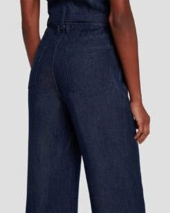 7 For All Mankind Denim Lustre Tailored Wide Leg Jumpsuit In Dark Rinse -7 For All Mankind Shop 7U896C86 DR3 5