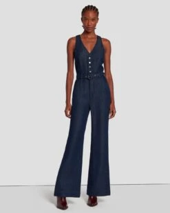 7 For All Mankind Denim Lustre Tailored Wide Leg Jumpsuit In Dark Rinse -7 For All Mankind Shop 7U896C86 DR3 6