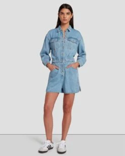 7 For All Mankind Denim Lustre Shortall In Volcan Blue