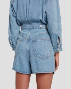 7 For All Mankind Denim Lustre Shortall In Volcan Blue -7 For All Mankind Shop 7U898C86 VCB 5