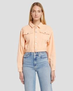 7 For All Mankind Cropped Trucker Jacket In Prairie Sunset -7 For All Mankind Shop 7U939295 PS3 0162 F