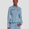 7 For All Mankind Denim Lustre Trucker Jacket In Volcan Blue