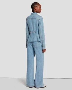 7 For All Mankind Denim Lustre Trucker Jacket In Volcan Blue -7 For All Mankind Shop 7U943C86 VCB 4