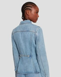 7 For All Mankind Denim Lustre Trucker Jacket In Volcan Blue -7 For All Mankind Shop 7U943C86 VCB 5