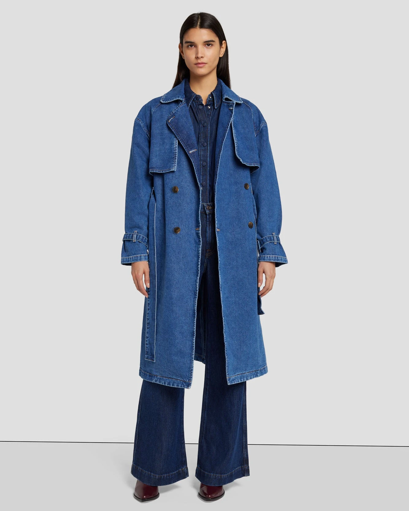 7 For All Mankind Tailored Denim Trench Coat In Calla 3 7 For All Mankind Tailored Denim Trench Coat In Calla