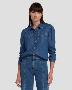 7 For All Mankind Western Denim Shirt In Dolly -7 For All Mankind Shop 7U948C21 DOY 3