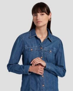 7 For All Mankind Western Denim Shirt In Dolly -7 For All Mankind Shop 7U948C21 DOY 5