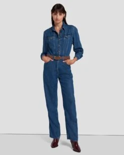 7 For All Mankind Western Denim Jumpsuit In Dolly -7 For All Mankind Shop 7U949C86 DOY 6