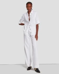 7 For All Mankind Denim Lustre Short Sleeve Shirt In Brilliant White -7 For All Mankind Shop 7U993786 BW0 6