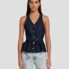 7 For All Mankind Denim Lustre Tailored Vest In Dark Rinse