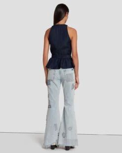 7 For All Mankind Denim Lustre Tailored Vest In Dark Rinse -7 For All Mankind Shop 7U994786 DR3 4