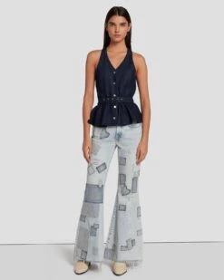7 For All Mankind Denim Lustre Tailored Vest In Dark Rinse -7 For All Mankind Shop 7U994786 DR3 6