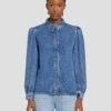 7 For All Mankind Denim Lustre Puff Sleeve Shirt In Daylily -7 For All Mankind Shop 7U997C86 DLY 1
