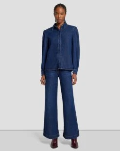 7 For All Mankind Denim Lustre Puff Sleeve Shirt In Poppy 10 7 For All Mankind Denim Lustre Puff Sleeve Shirt In Poppy -7 For All Mankind Shop 7U997C86 PPY 1