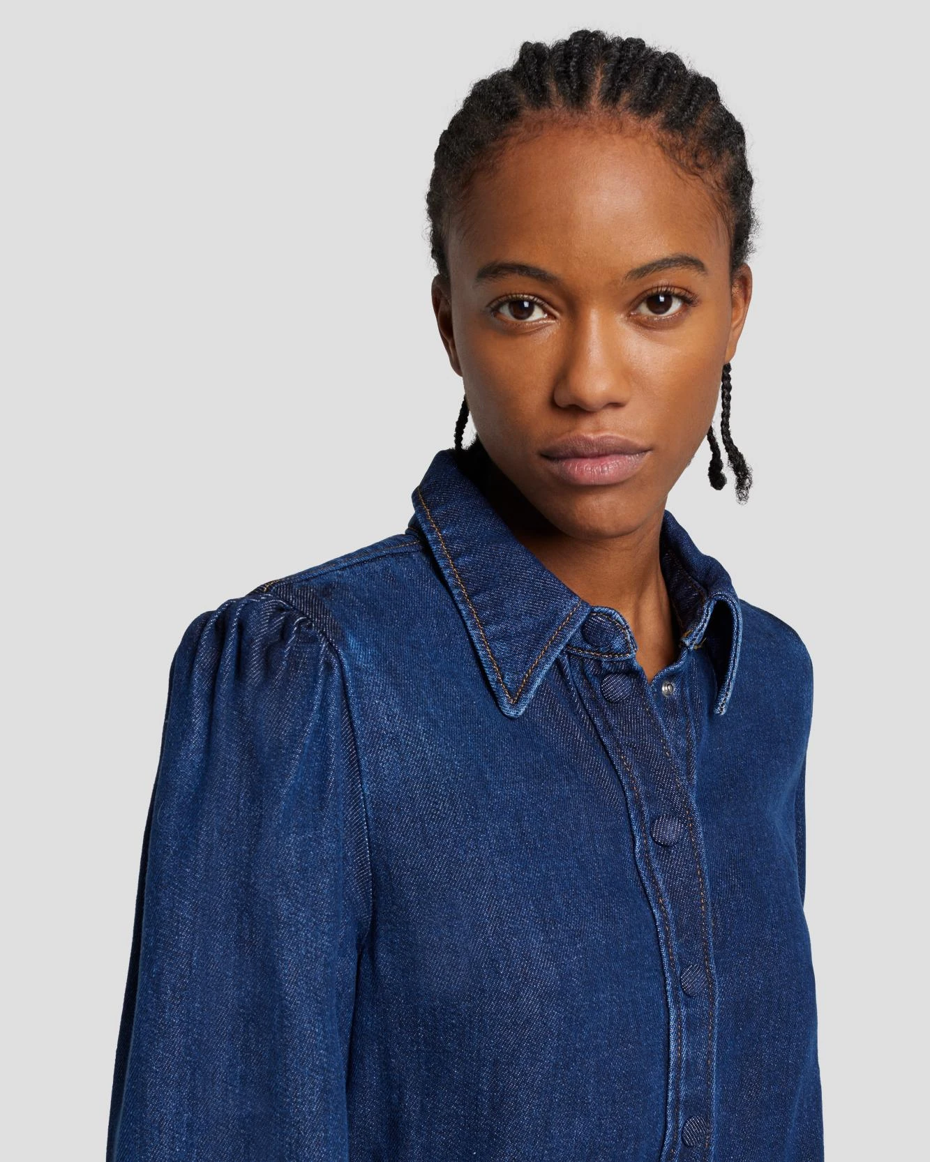 7 For All Mankind Denim Lustre Puff Sleeve Shirt In Poppy 4 7 For All Mankind Denim Lustre Puff Sleeve Shirt In Poppy - Image 2