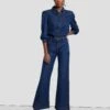 7 For All Mankind Denim Lustre Puff Sleeve Shirt In Poppy