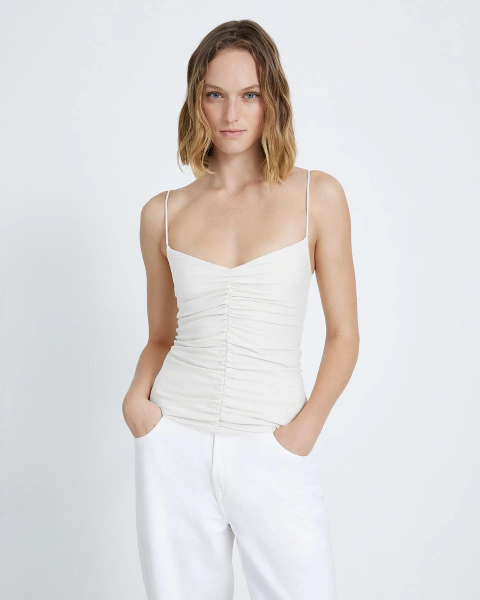 7 For All Mankind Ruched Cami In White 3 7 For All Mankind Ruched Cami In White