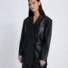 7 For All Mankind Faux Leather Blazer In Black