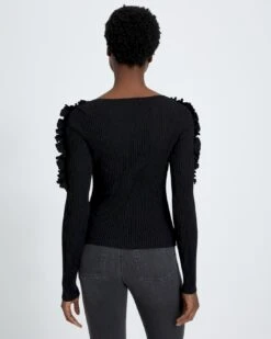 7 For All Mankind Long Sleeve Ruffle Top In Black -7 For All Mankind Shop 8f13f258cbecb912b3d282379a239cf5