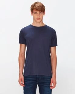7 For All Mankind Featherweight Cotton Tee In Navy
