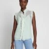 7 For All Mankind Silk Sleeveless Ruffle Top In Seafoam