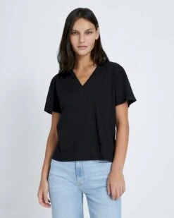 7 For All Mankind V-Neck Tee In Black
