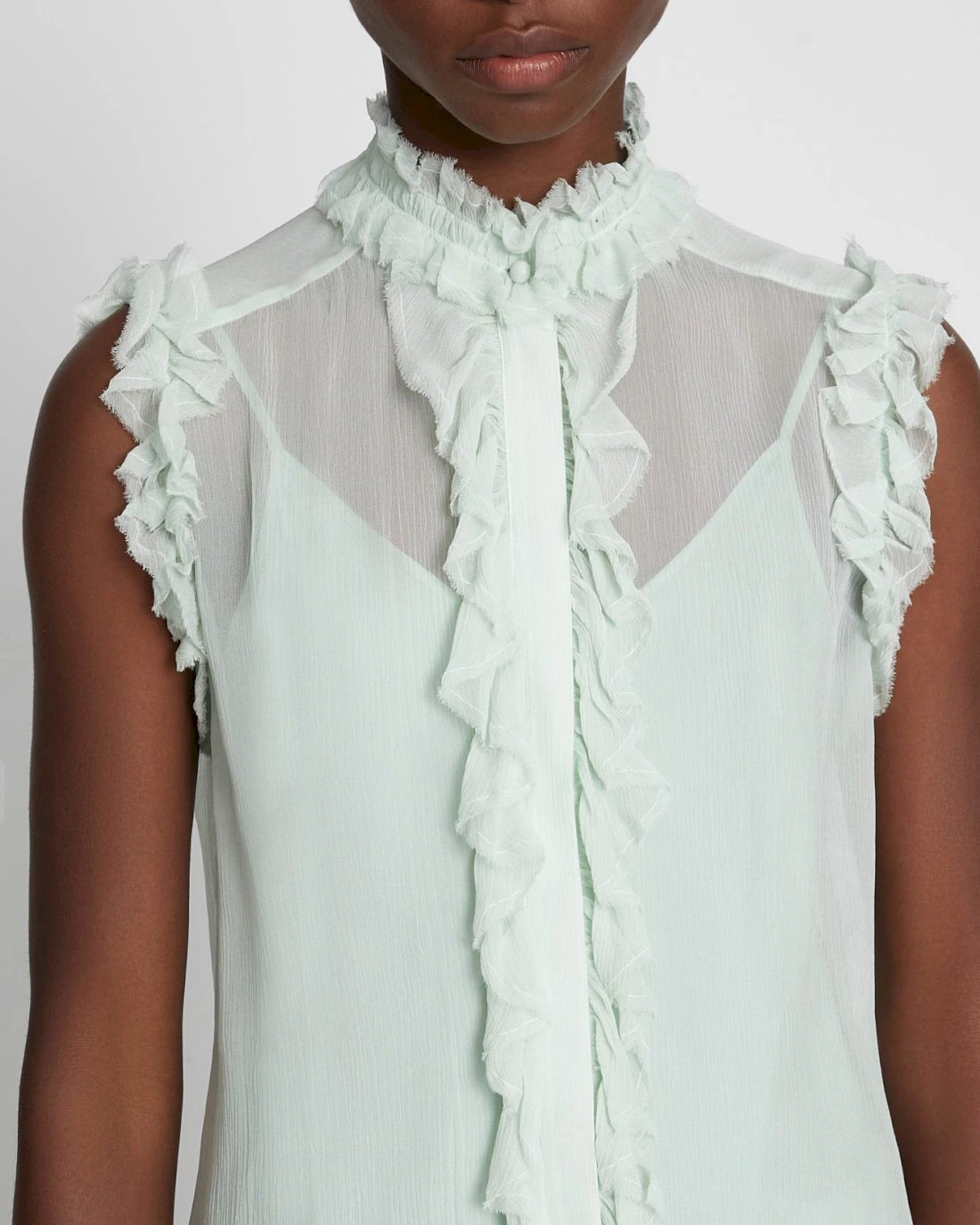 7 For All Mankind Silk Sleeveless Ruffle Top In Seafoam 5 7 For All Mankind Silk Sleeveless Ruffle Top In Seafoam - Image 3