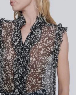 7 For All Mankind Sleeveless Ruffle Top In Black/White Print -7 For All Mankind Shop edfbfb4ced6253dc91b1eb1e46c59a53