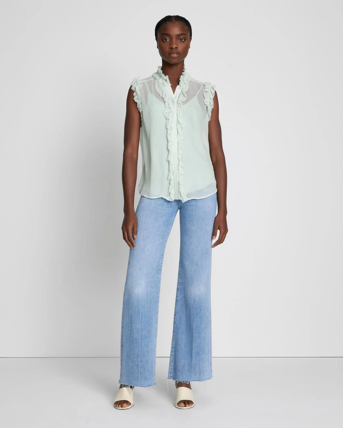 7 For All Mankind Silk Sleeveless Ruffle Top In Seafoam 4 7 For All Mankind Silk Sleeveless Ruffle Top In Seafoam - Image 2